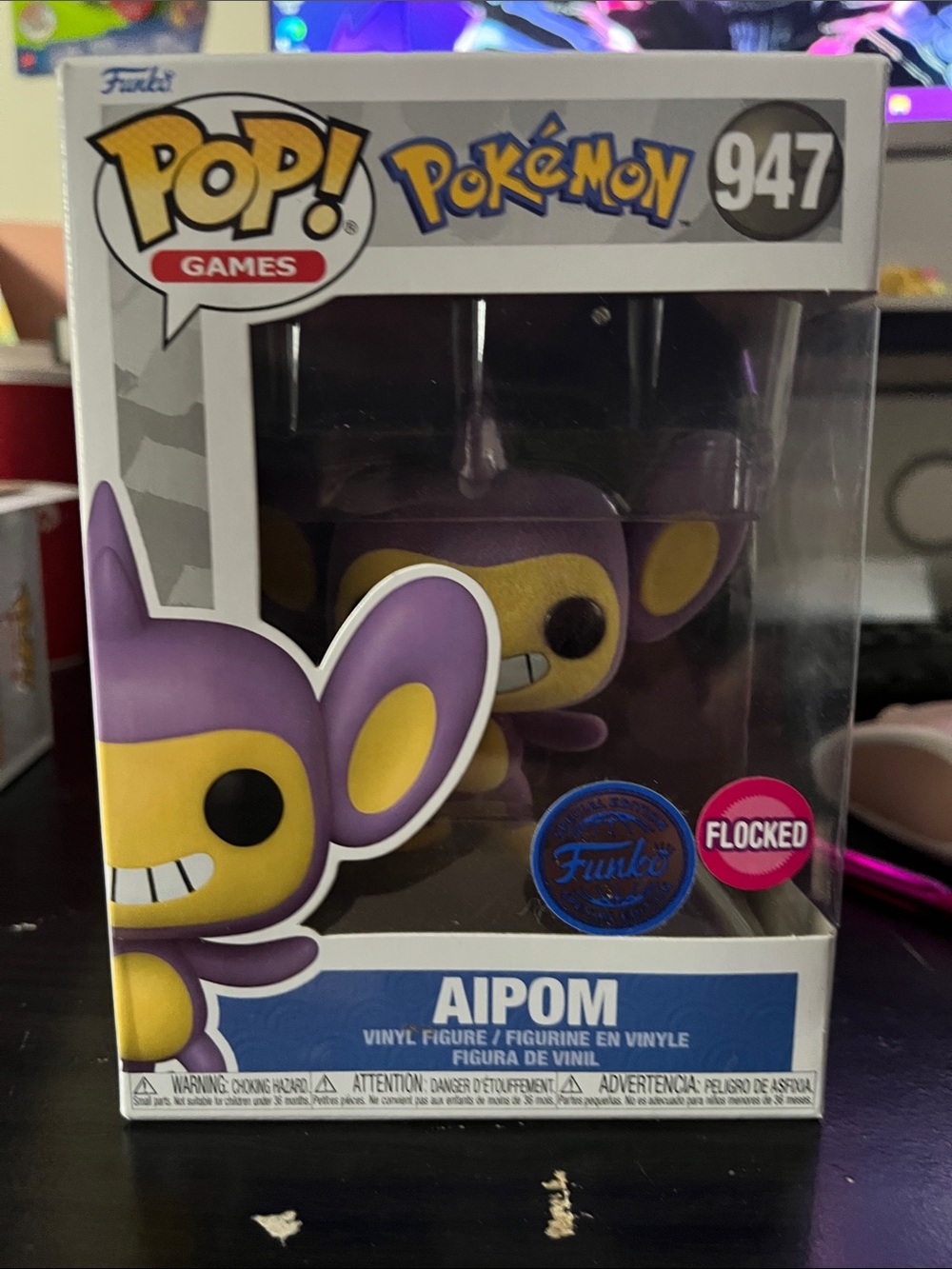 Funko Aipom Flocked Vinyl Figure - Purple & Yellow (Pop! Games #947)